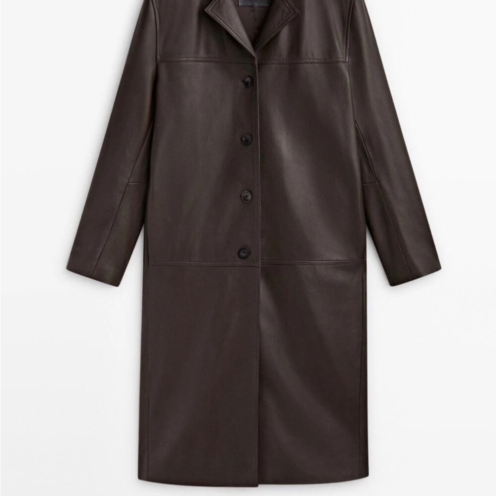 Massimo Dutti Long Straight Fit Nappa Leather Coat